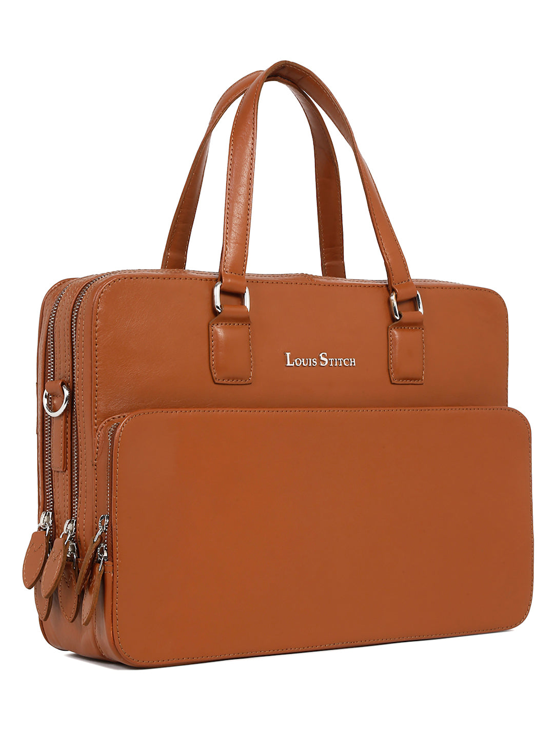 Men's Tan Italian Leather Laptop Bag Multifunctional Executive Briefcase with Shoulder Strap