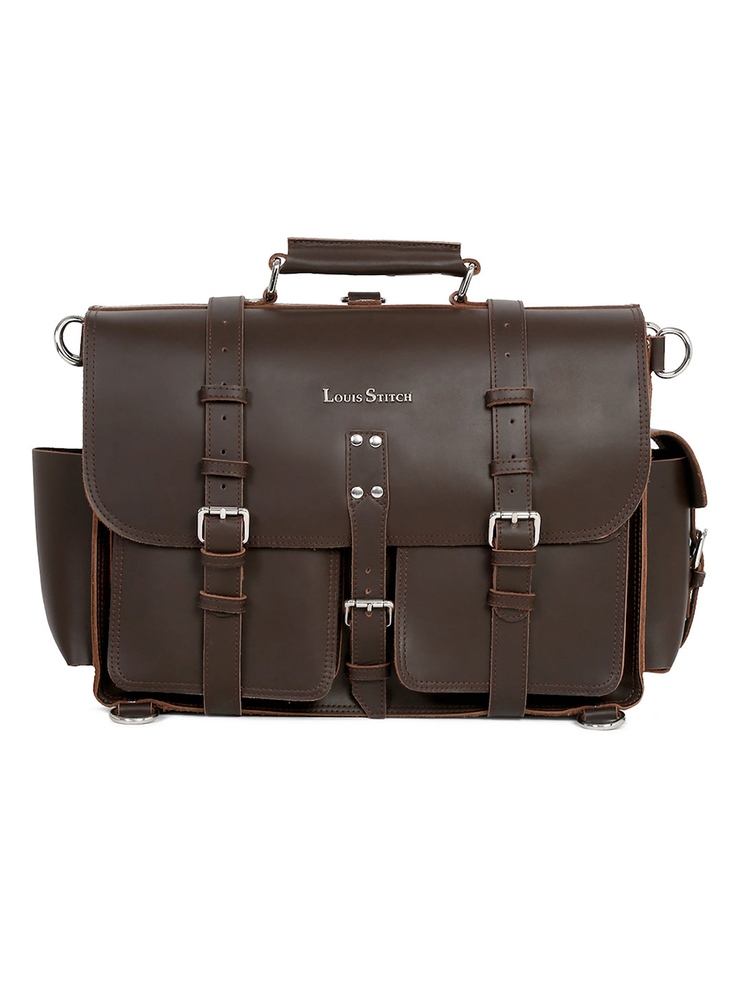 Men's Brown Italian Leather Laptop Bag Multifunctional Executive Briefcase with Shoulder Strap