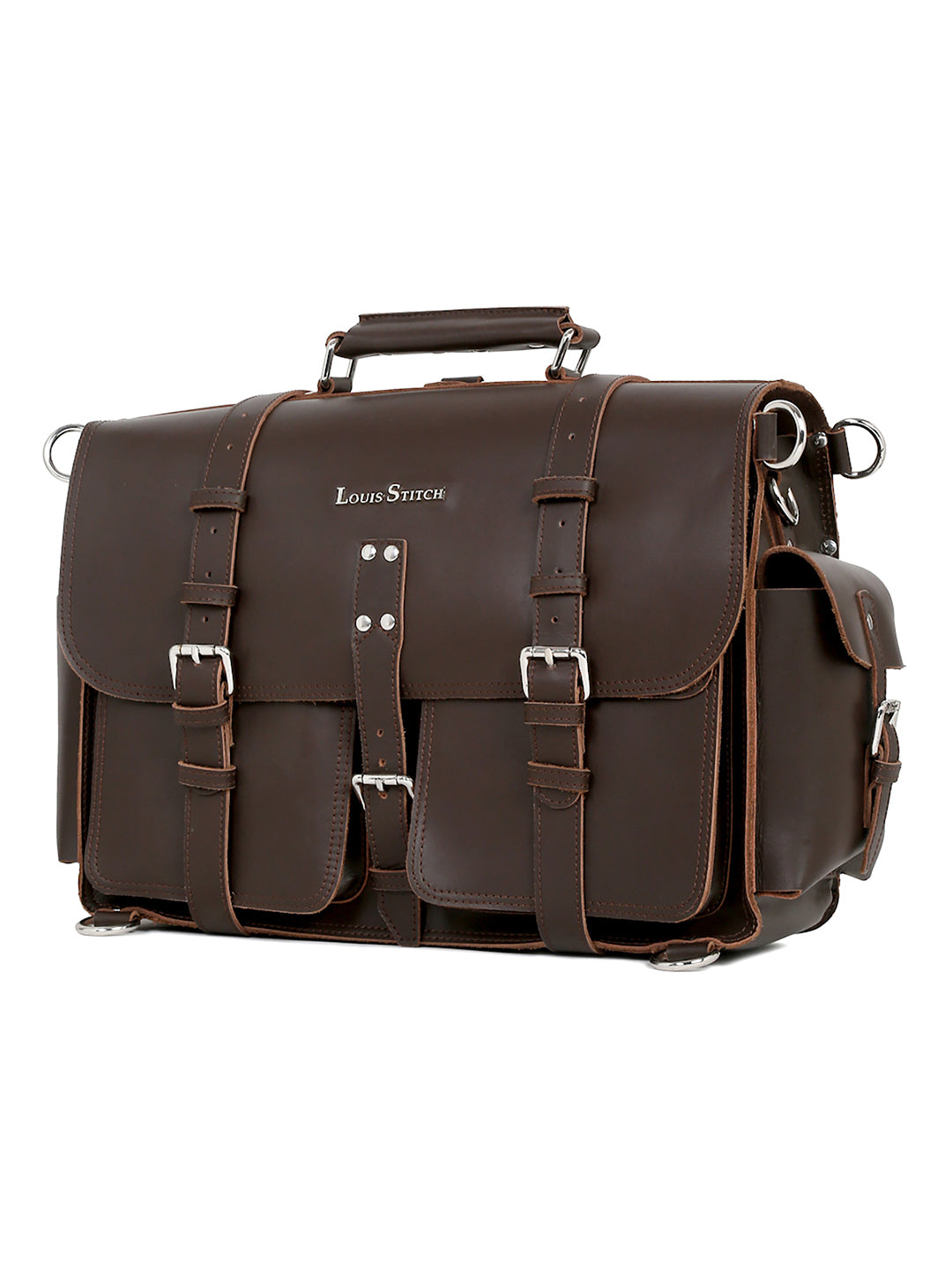 Men's Brown Italian Leather Laptop Bag Multifunctional Executive Briefcase with Shoulder Strap