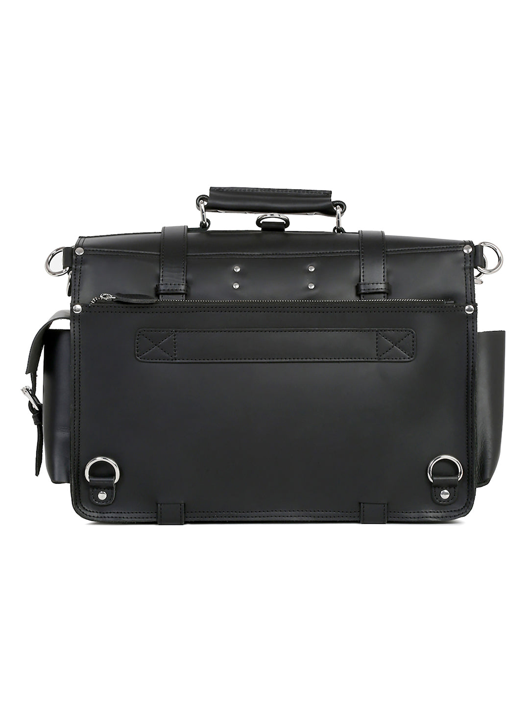 Men's Black Italian Leather Laptop Bag Multifunctional Executive Briefcase with Shoulder Strap