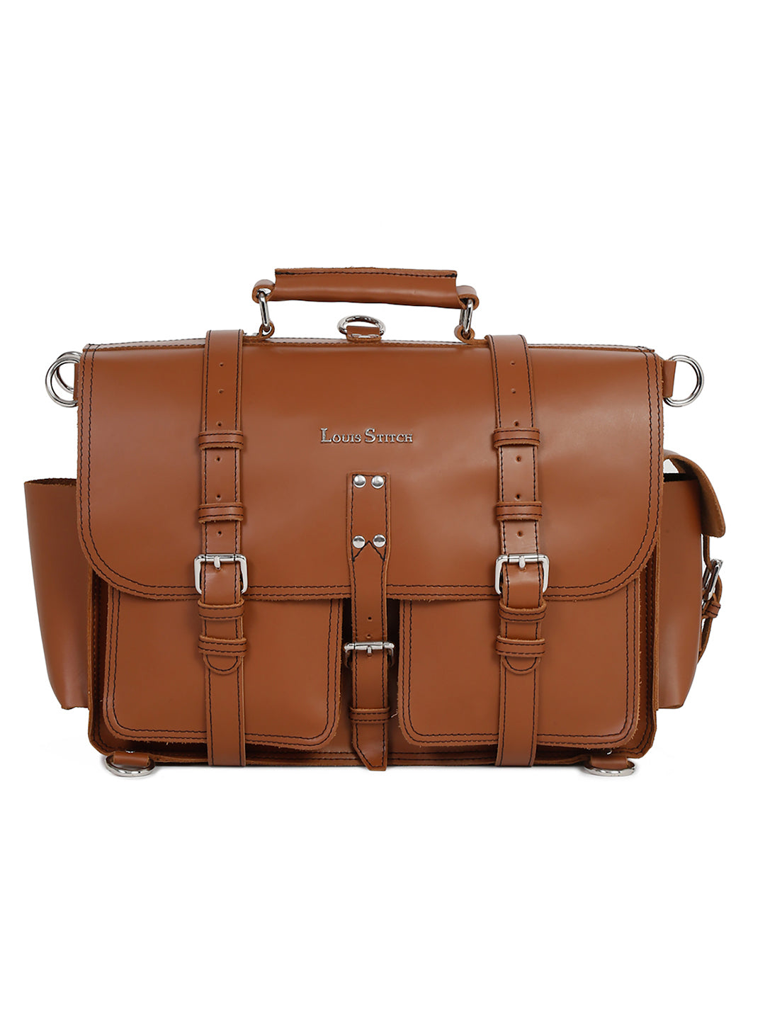 Men's Tan Italian Leather Laptop Bag Multifunctional Executive Briefcase with Shoulder Strap