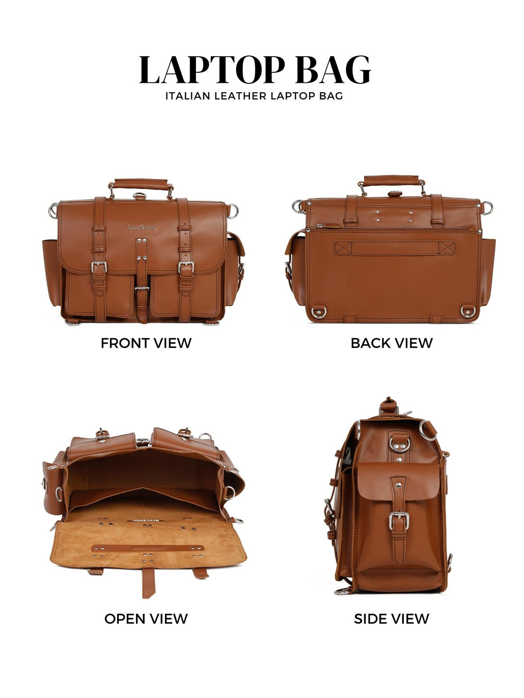 Men's Tan Italian Leather Laptop Bag Multifunctional Executive Briefcase with Shoulder Strap