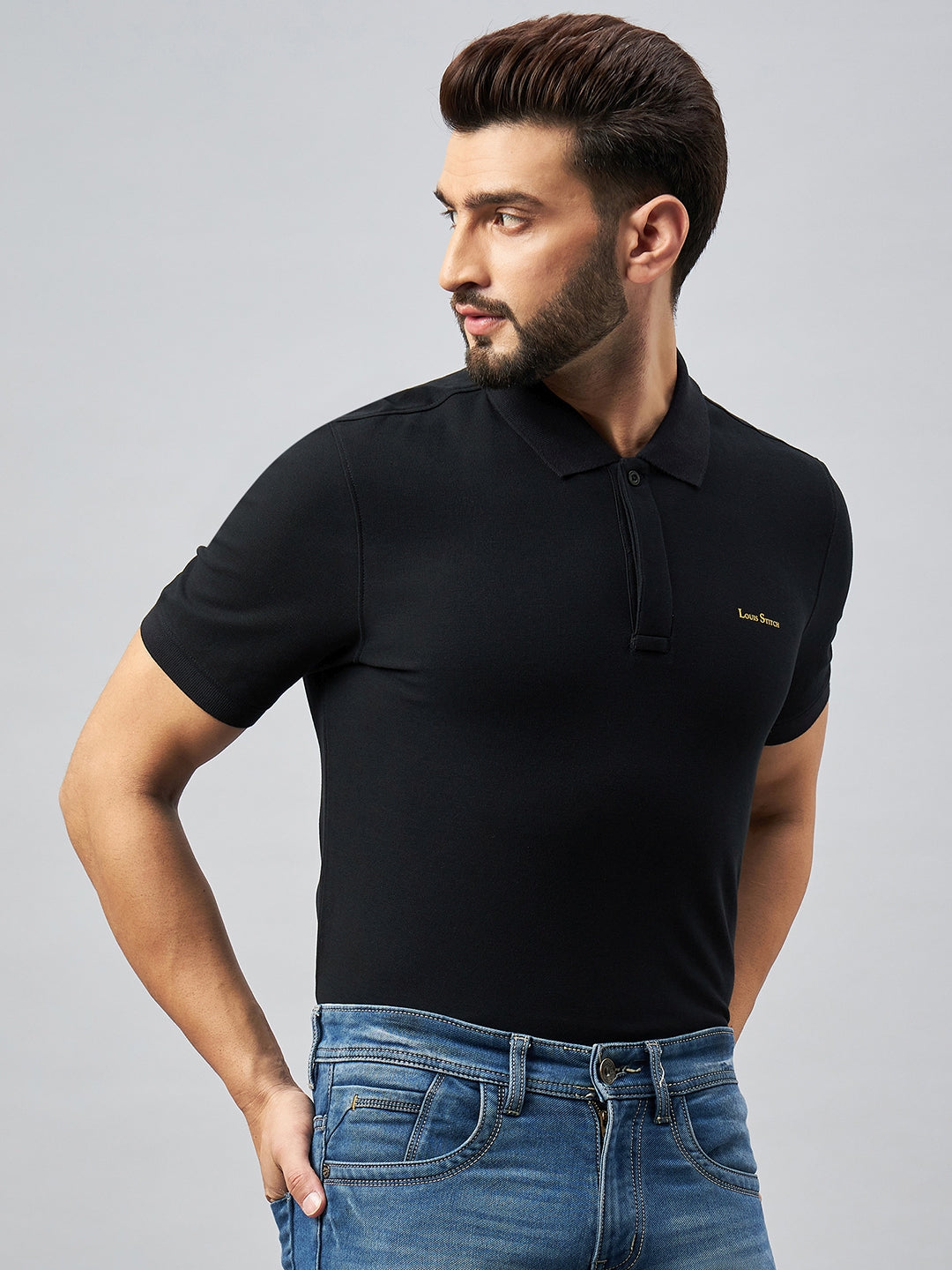 Slim Fit Polo T-shirt for Men Egyptian Cotton Classic fit Business Casual Half sleeves Solid Black Mens Polo Tees