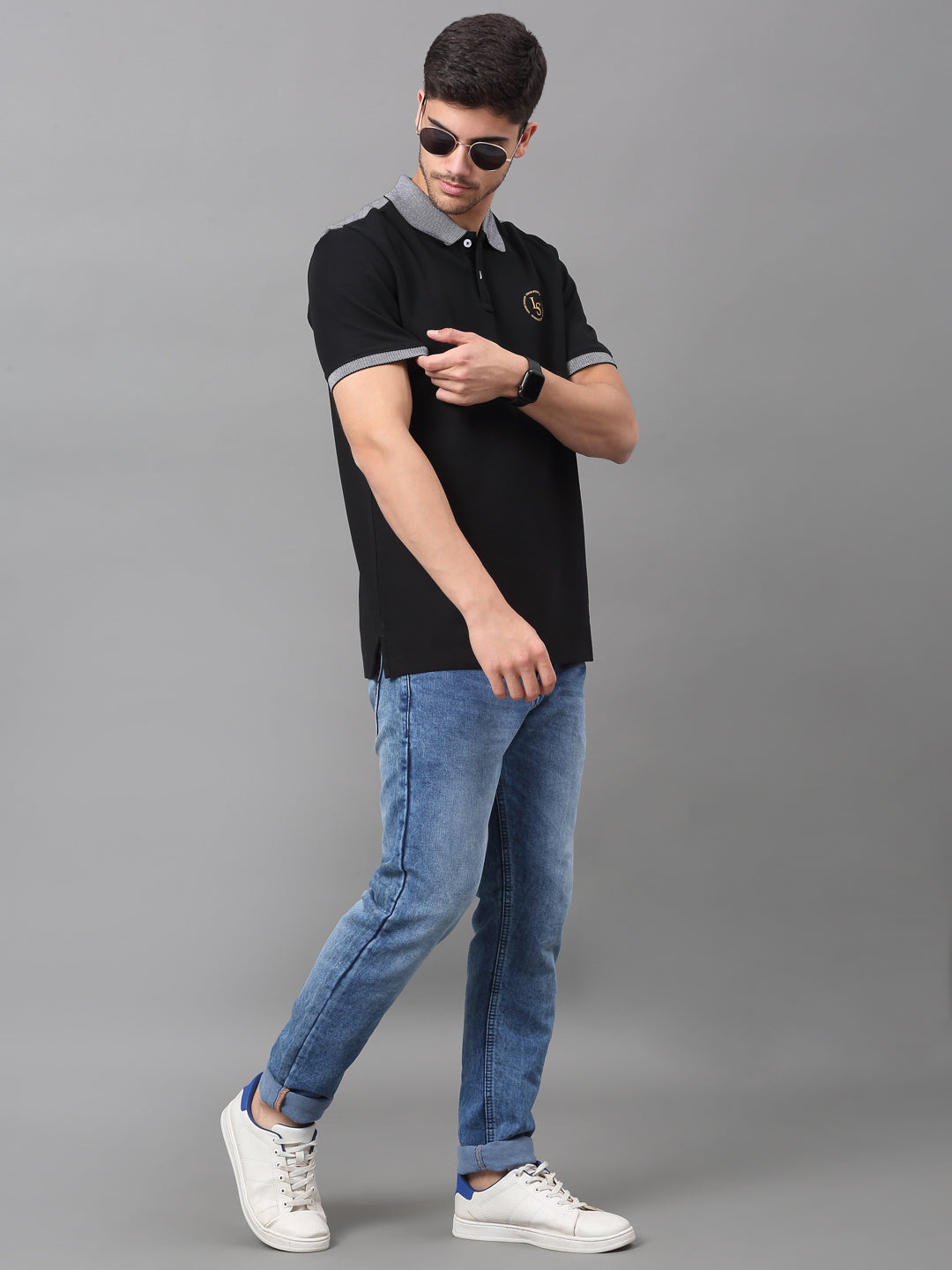 Slim Fit Polo T-shirt for Men Egyptian Cotton Classic fit SmarT-shirtCasual Half sleeves Solid Black Mens Polo Tees