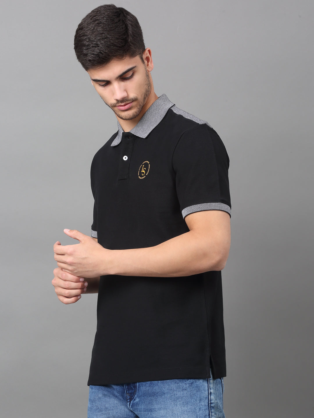 Slim Fit Polo T-shirt for Men Egyptian Cotton Classic fit SmarT-shirtCasual Half sleeves Solid Black Mens Polo Tees