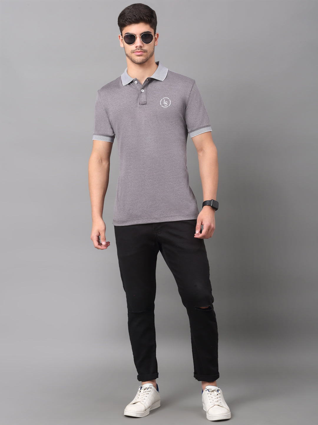 Slim Fit Polo T-shirt for Men Egyptian Cotton Classic fit SmarT-shirtCasual Half sleeves Solid Grey Mens Polo Tees