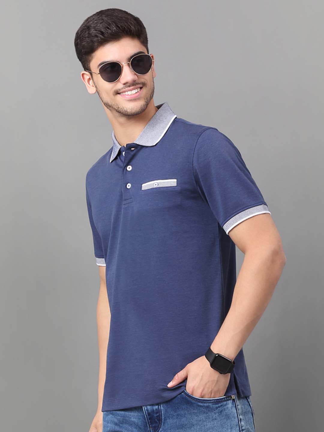 Slim Fit Polo T-shirt for Men Egyptian Cotton Classic fit Business Casual Half sleeves Solid Navy Blue Mens Polo Tees