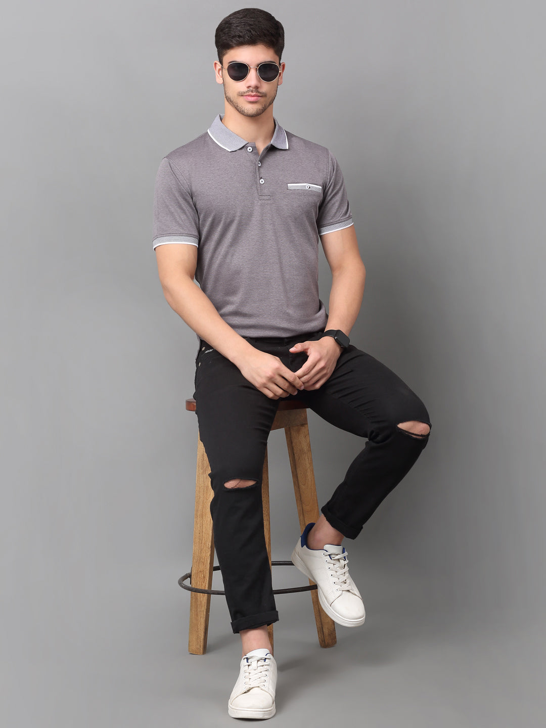 Slim Fit Polo T-shirt for Men Egyptian Cotton Classic fit Business Casual Half sleeves Solid Grey Mens Polo Tees