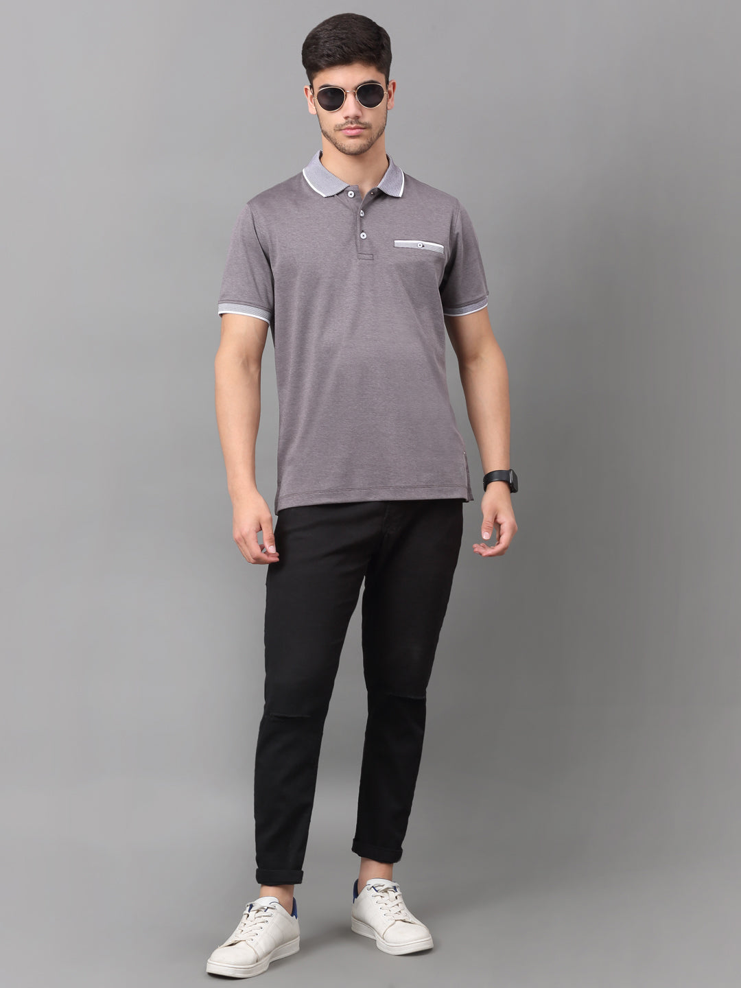 Slim Fit Polo T-shirt for Men Egyptian Cotton Classic fit Business Casual Half sleeves Solid Grey Mens Polo Tees