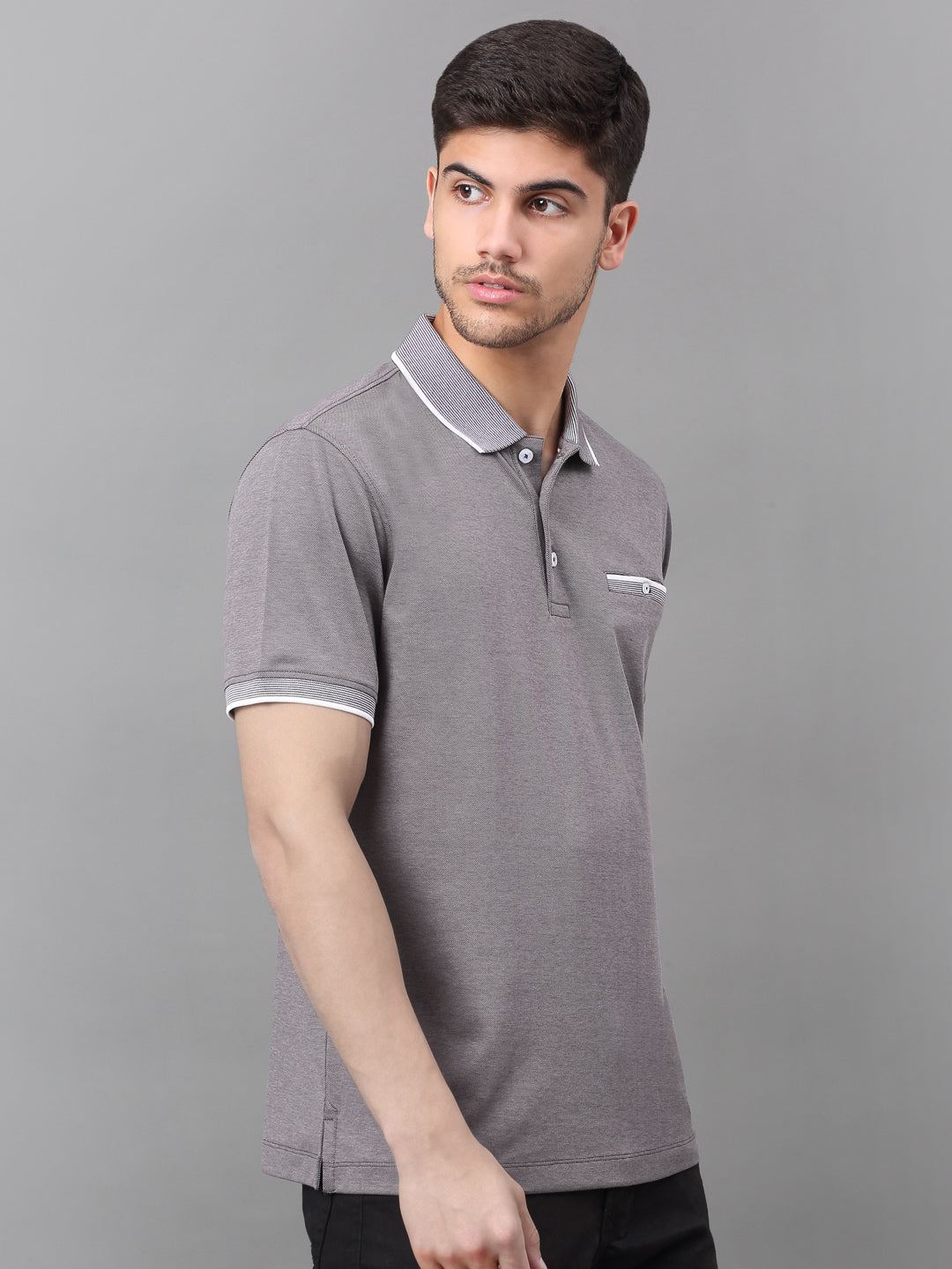 Slim Fit Polo T-shirt for Men Egyptian Cotton Classic fit Business Casual Half sleeves Solid Grey Mens Polo Tees