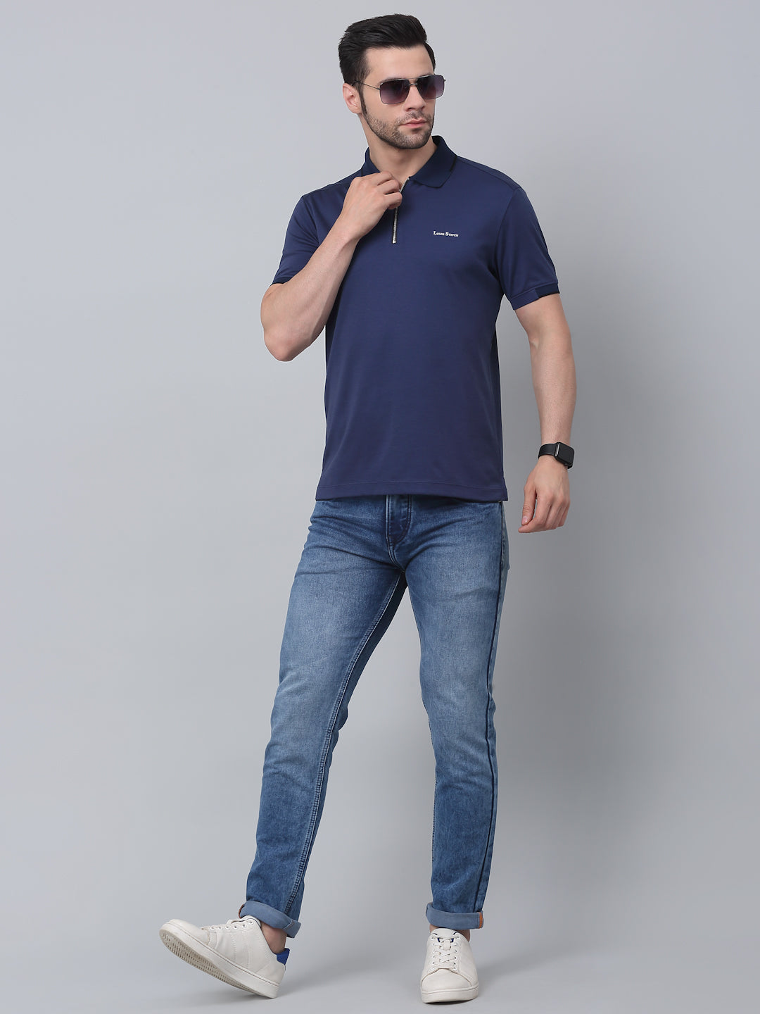 Slim Fit Polo T-shirt for Men Egyptian Cotton Classic fit Semi formal Half sleeves Solid Navy Blue Mens Polo Tees