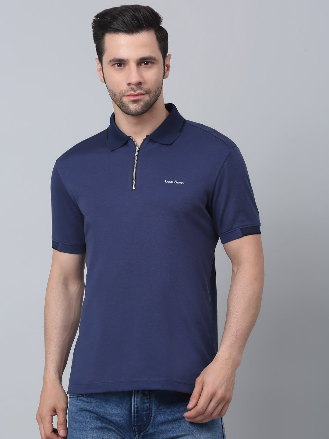 Slim Fit Polo T-shirt for Men Egyptian Cotton Classic fit Semi formal Half sleeves Solid Navy Blue Mens Polo Tees