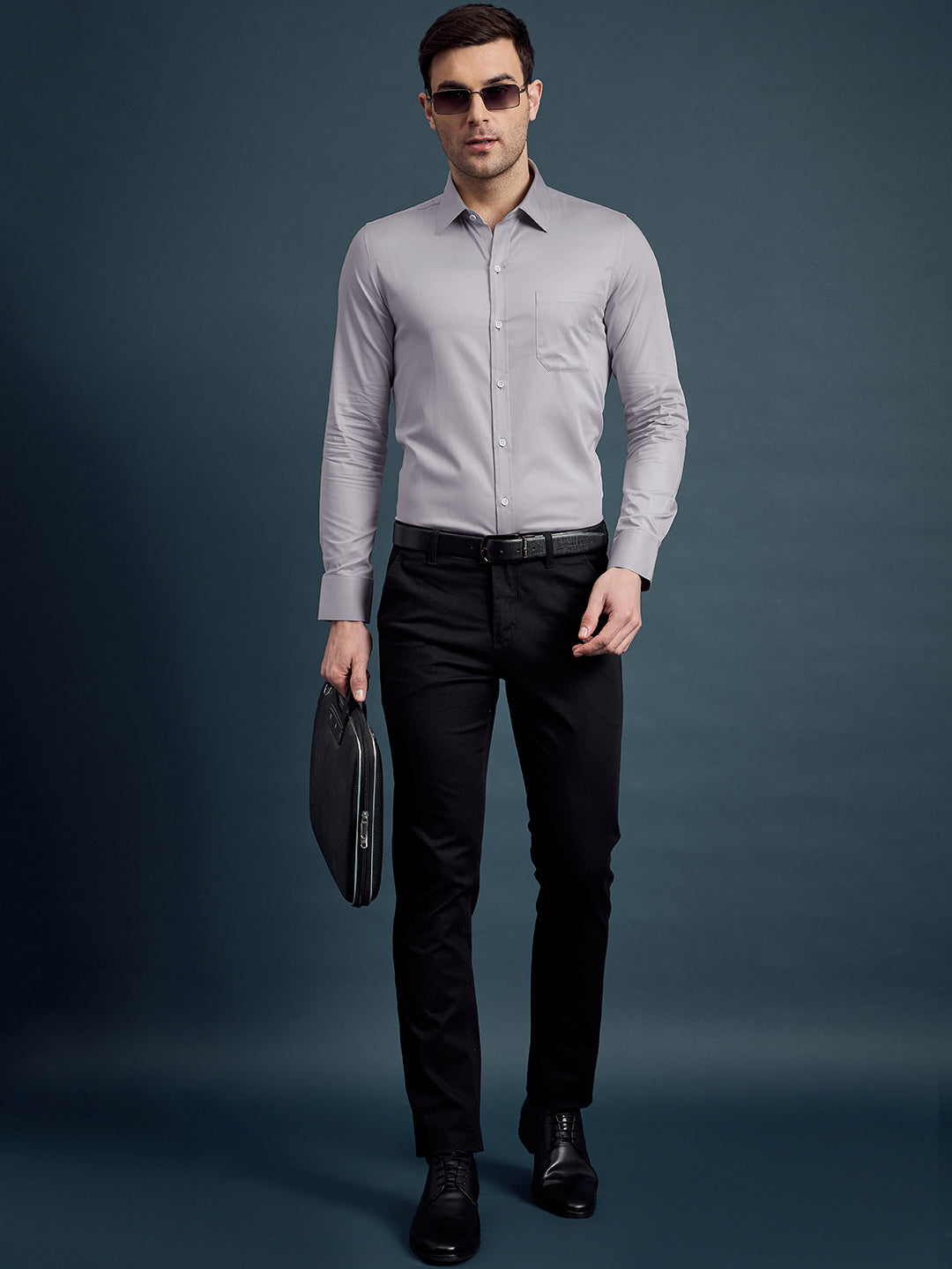 Men's Slim Fit Solid Grey Formal Shirt