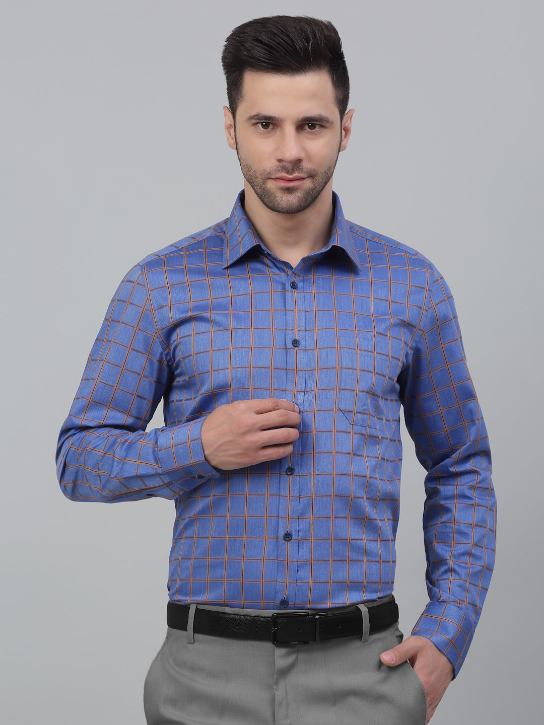 Formal Shirt For Men Luxury Soft Cotton Stylish German Collar Cuffs and Threads Regular Fit Perfectly Handfinished (Blue Yonder) (BS120)