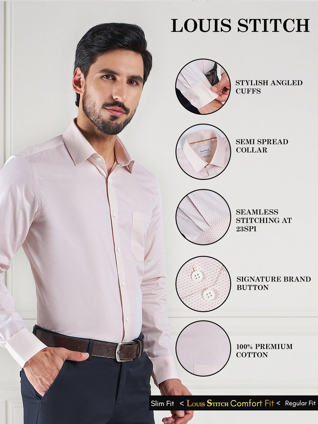 Regular Fit Geometric Peach Shirt For Men