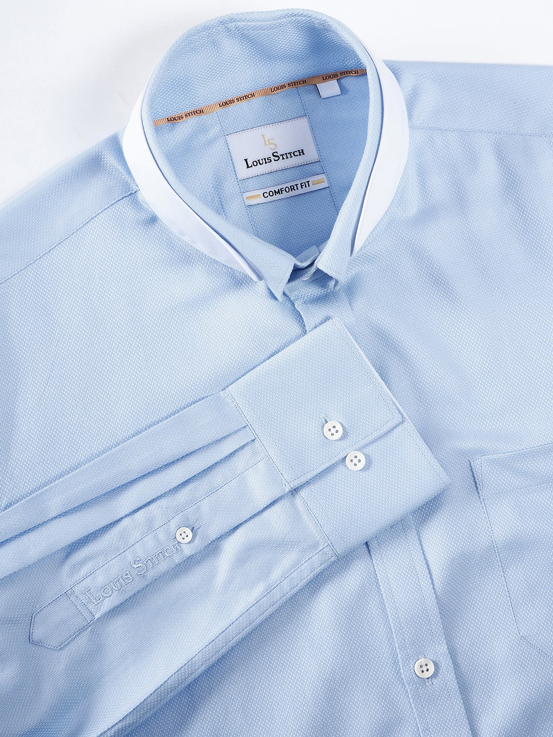 Regular Fit Textured Blue Shirt For Men