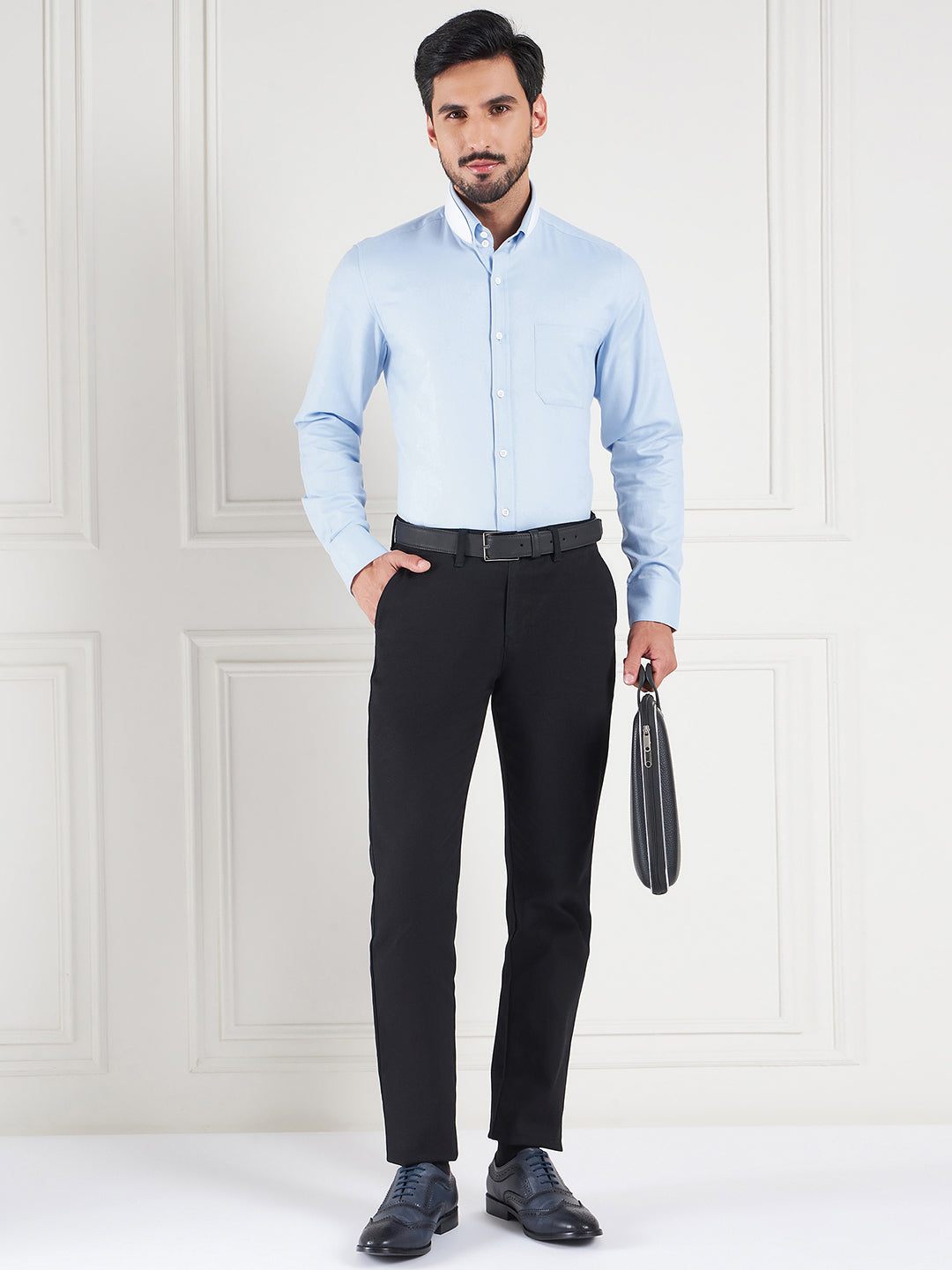 Regular Fit Textured Blue Shirt For Men