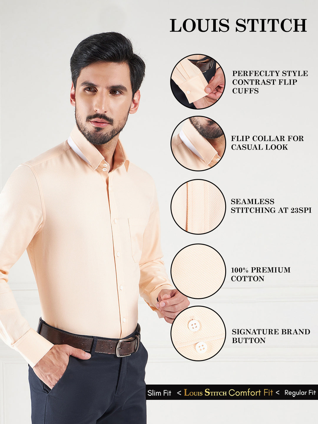 Regular Fit Textured Orange Shirt For Men