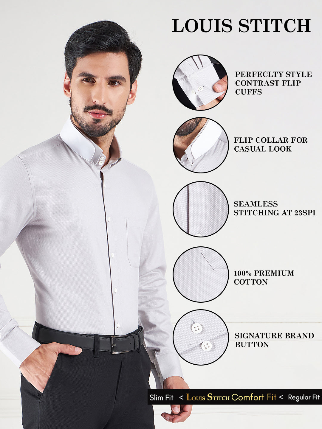 Regular Fit Textured Grey Shirt For Men