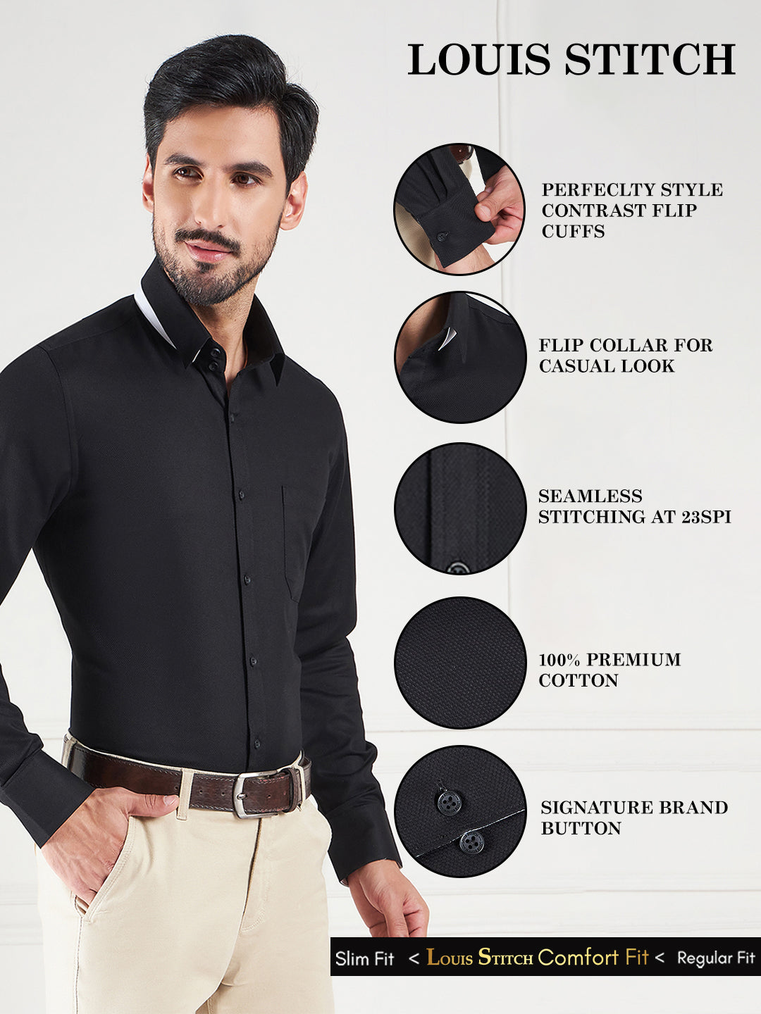 Regular Fit Textured Black Shirt For Men