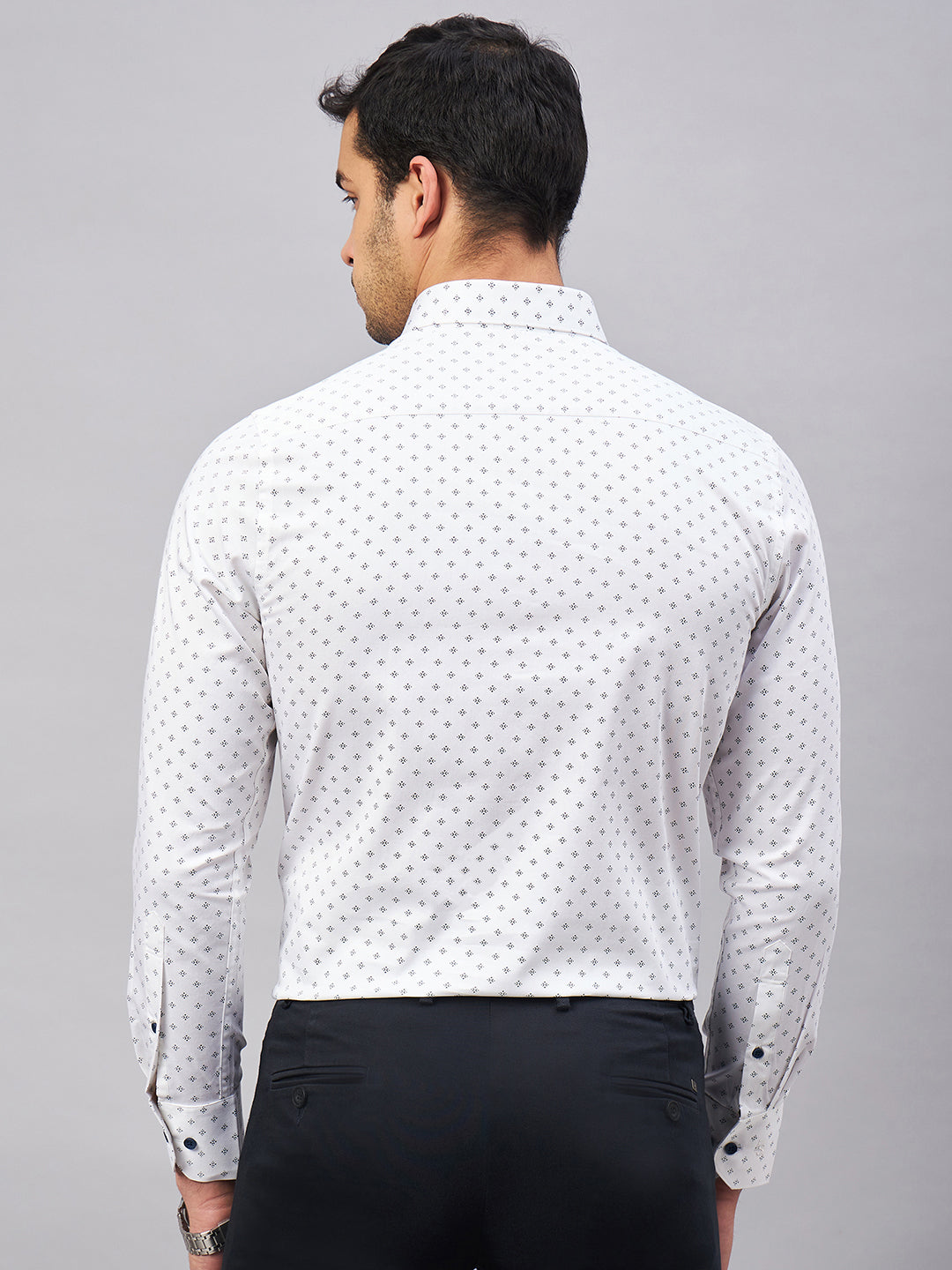 Regular Fit Semi Formal Geometric White Shirt For Men