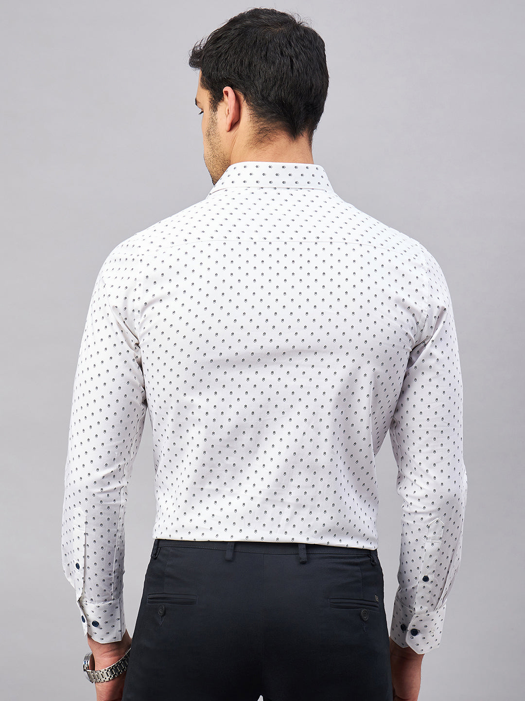 Regular Fit Semi Formal Geometric White Shirt For Men