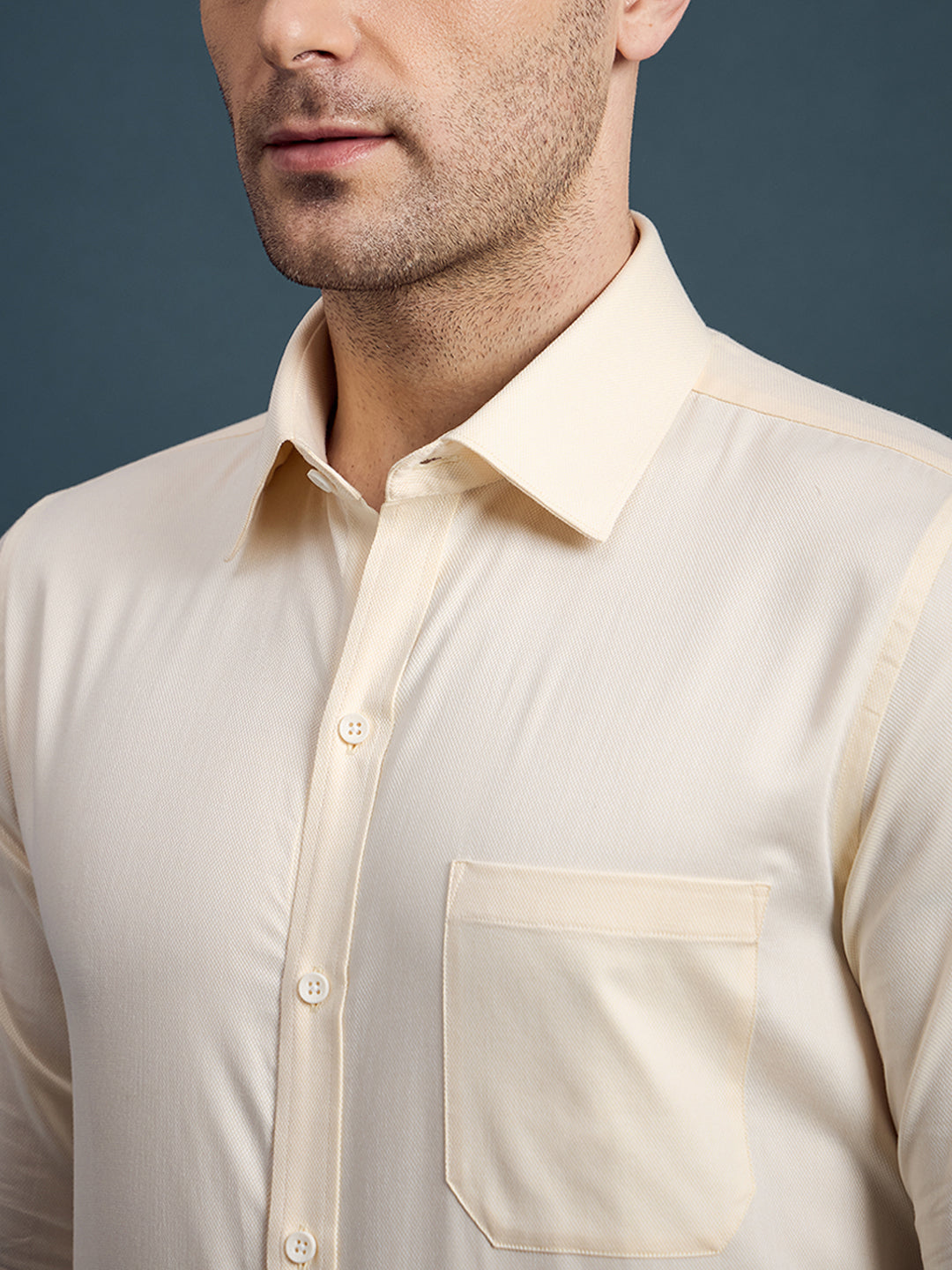 Men's Slim Fit Geometric Yellow Formal Shirt