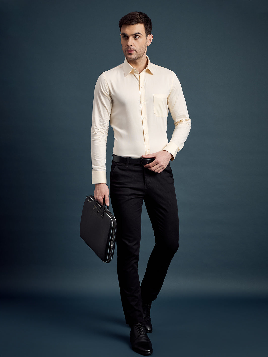 Men's Slim Fit Geometric Yellow Formal Shirt