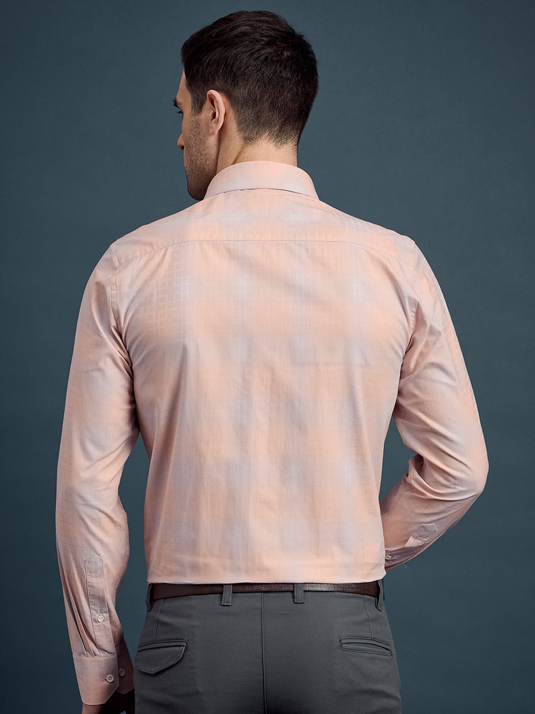 Men's Regular Fit Checkered Pale Orange Formal Shirt