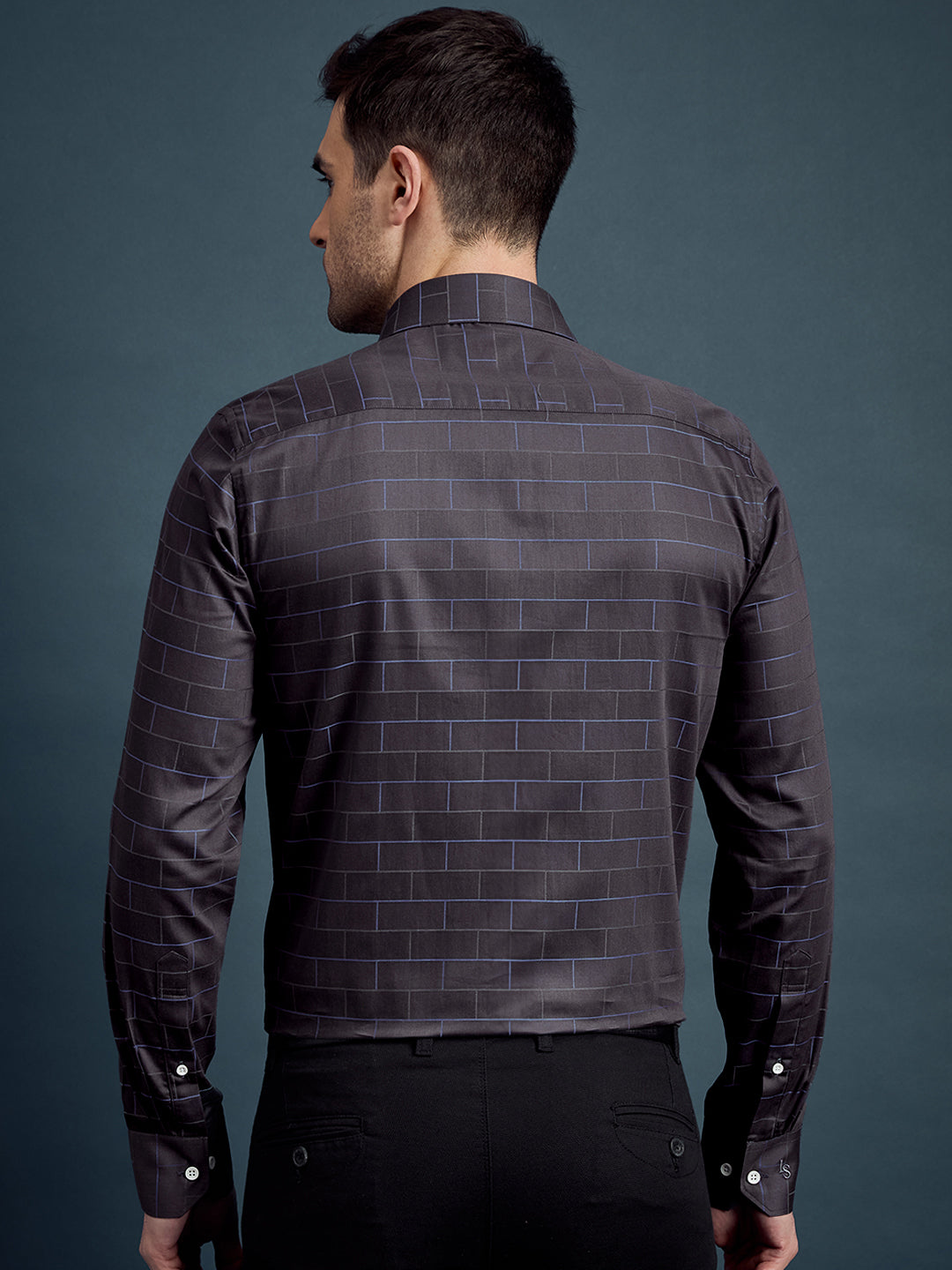 Men's Regular Fit Geometric Grey Formal Shirt