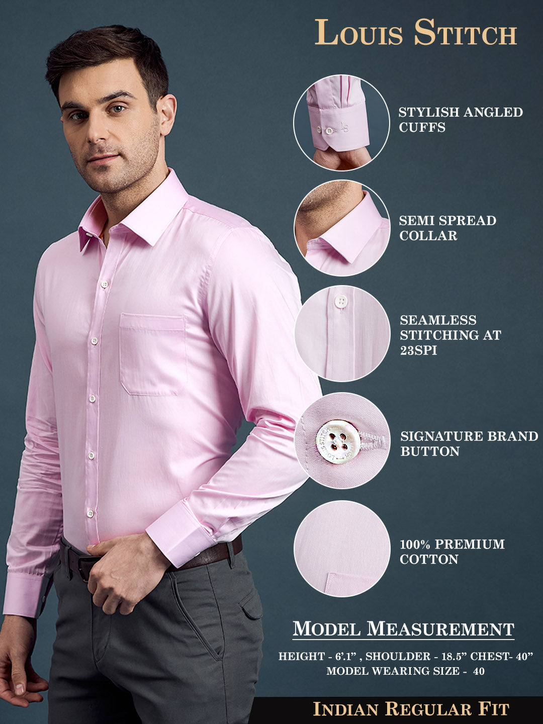 Men's Regular Fit Solid Pink Formal Shirt