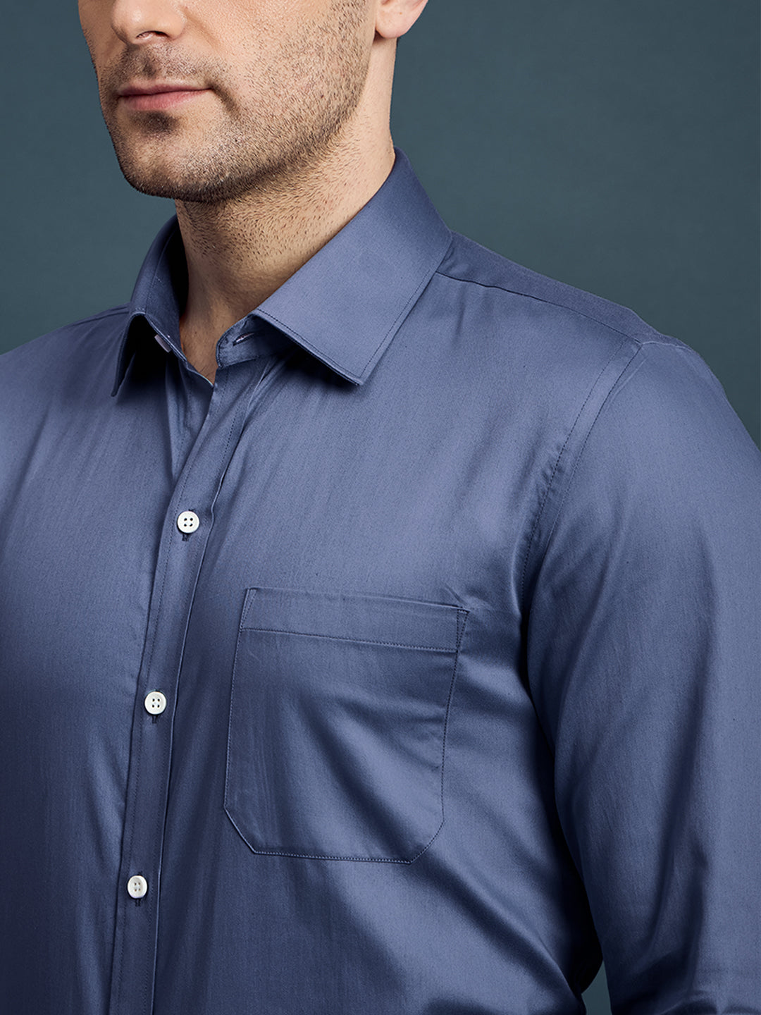 Men's Regular Fit Solid Blue Formal Shirt