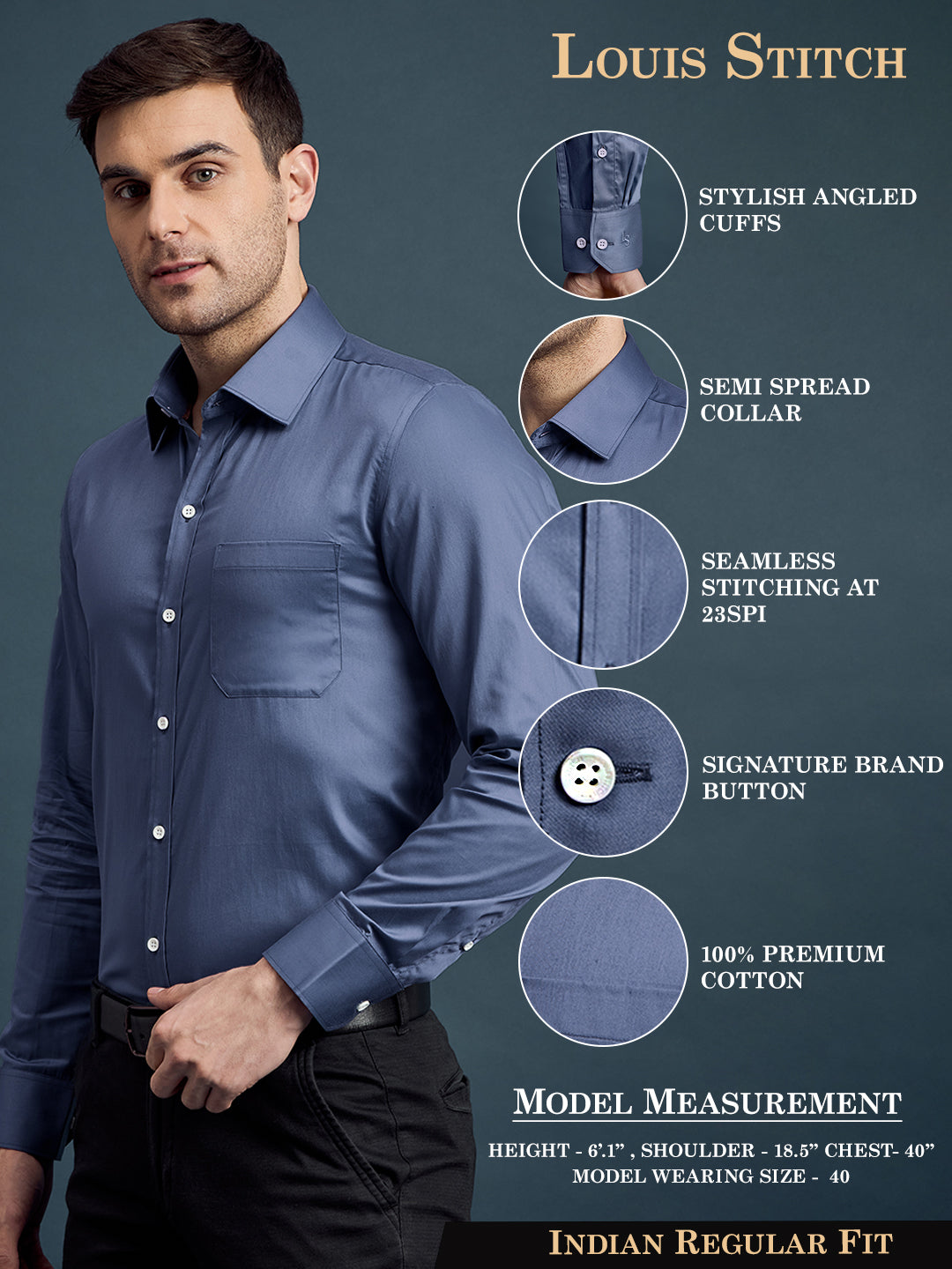 Men's Regular Fit Solid Blue Formal Shirt