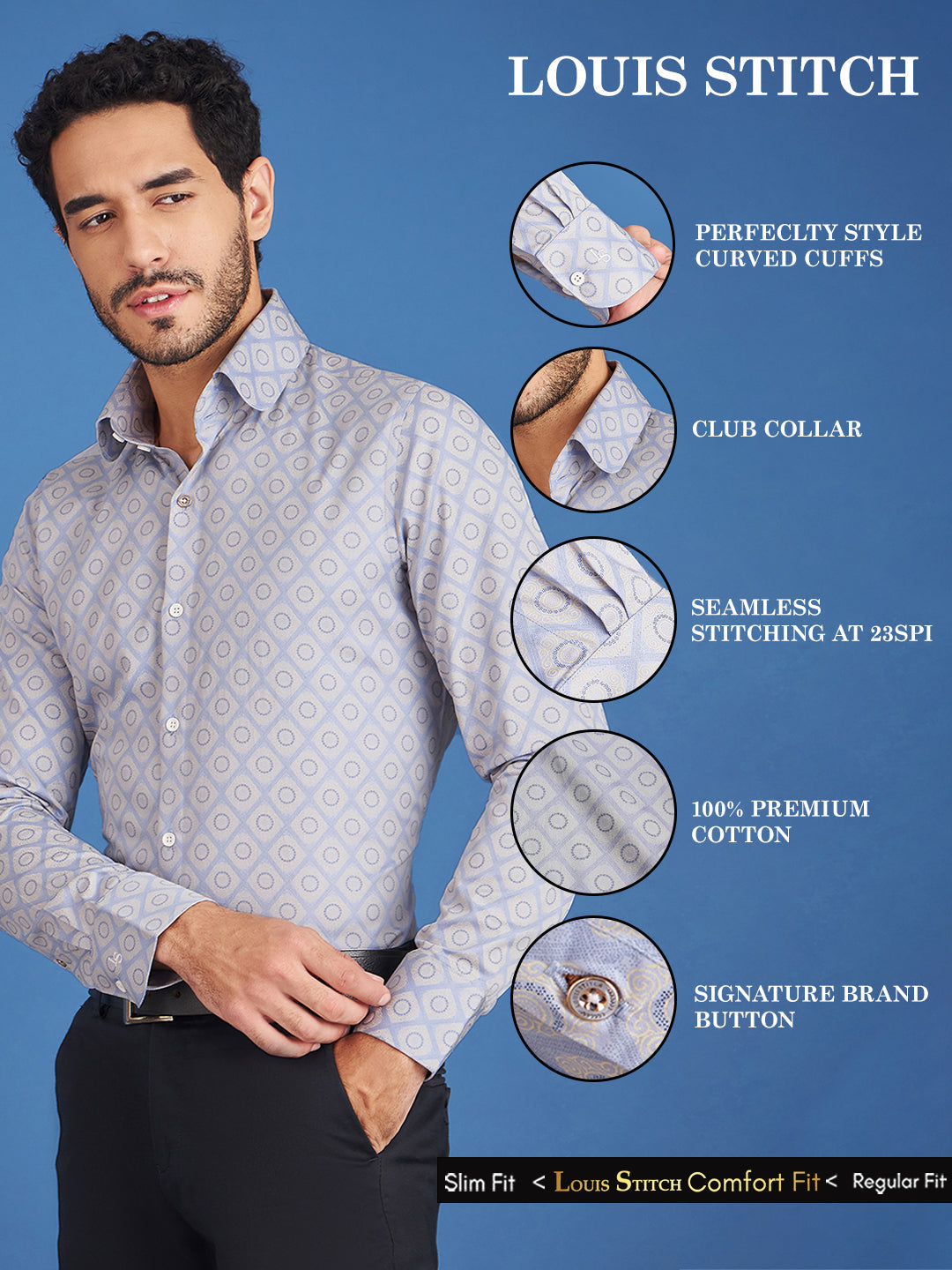 Regular Fit Formal Paisley Blue Shirt For Men