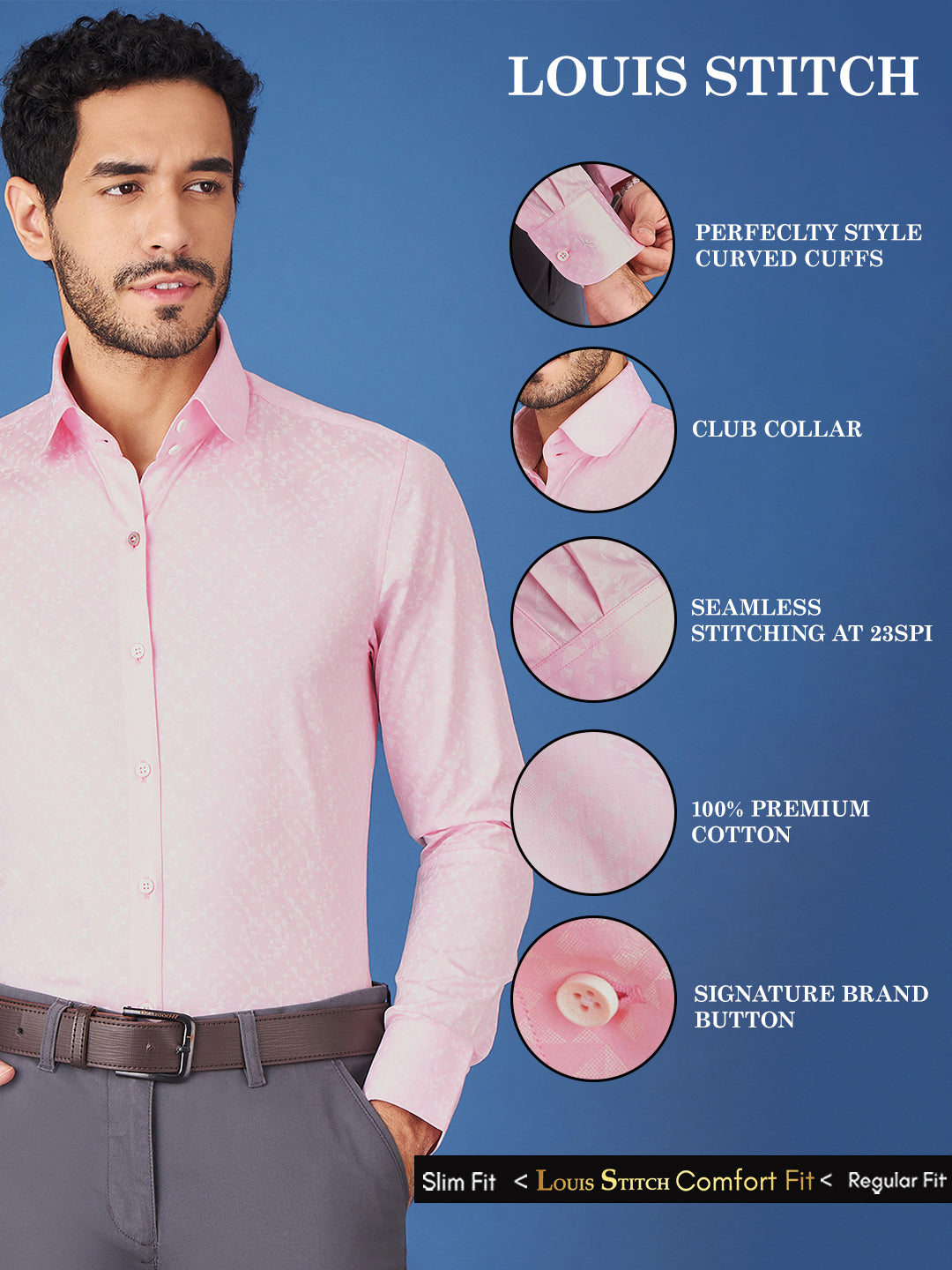 Regular Fit Formal Abstract Pink Shirt For Men