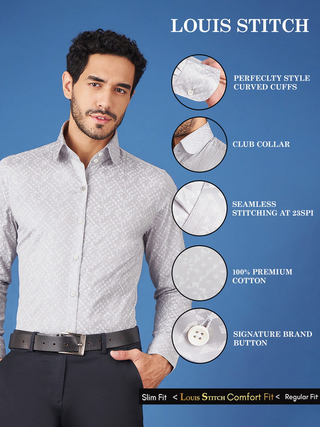 Regular Fit Formal Abstract Grey Shirt For Men