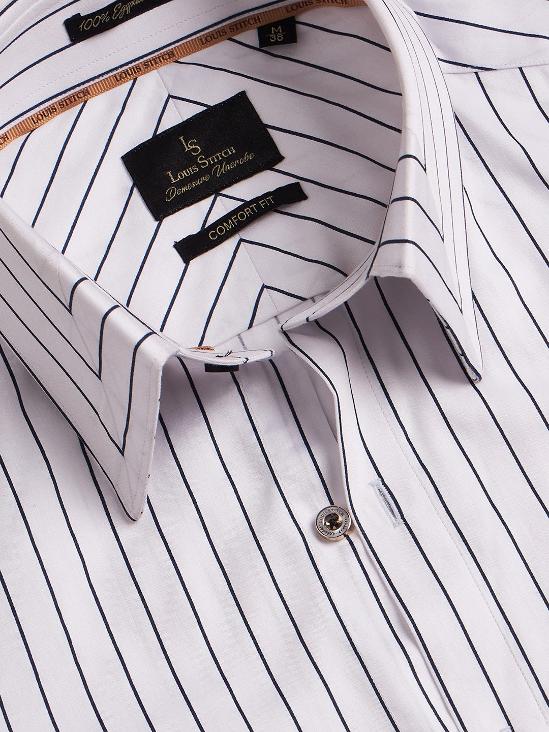 Regular Fit Formal Stripes White Shirt For Men