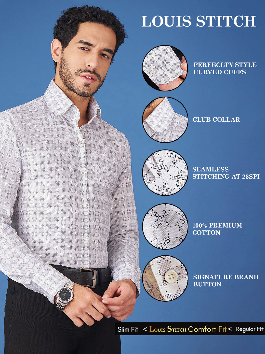 Regular Fit Formal Graphic White Shirt For Men