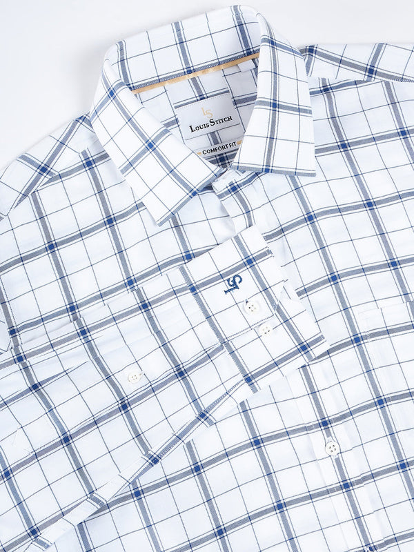 Regular Fit Gingham Checks White Shirt For Men