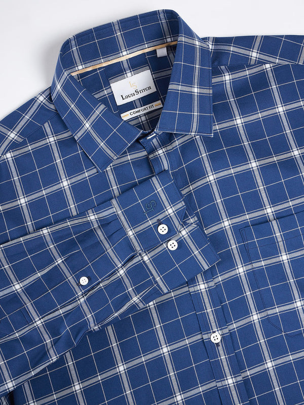 Regular Fit Gingham Checks Blue Shirt For Men