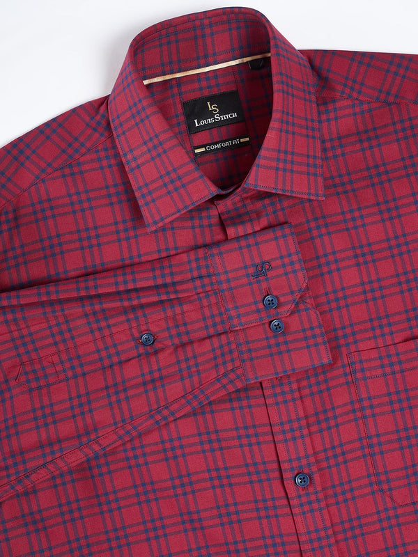 Regular Fit Gingham Checks Red Shirt For Men