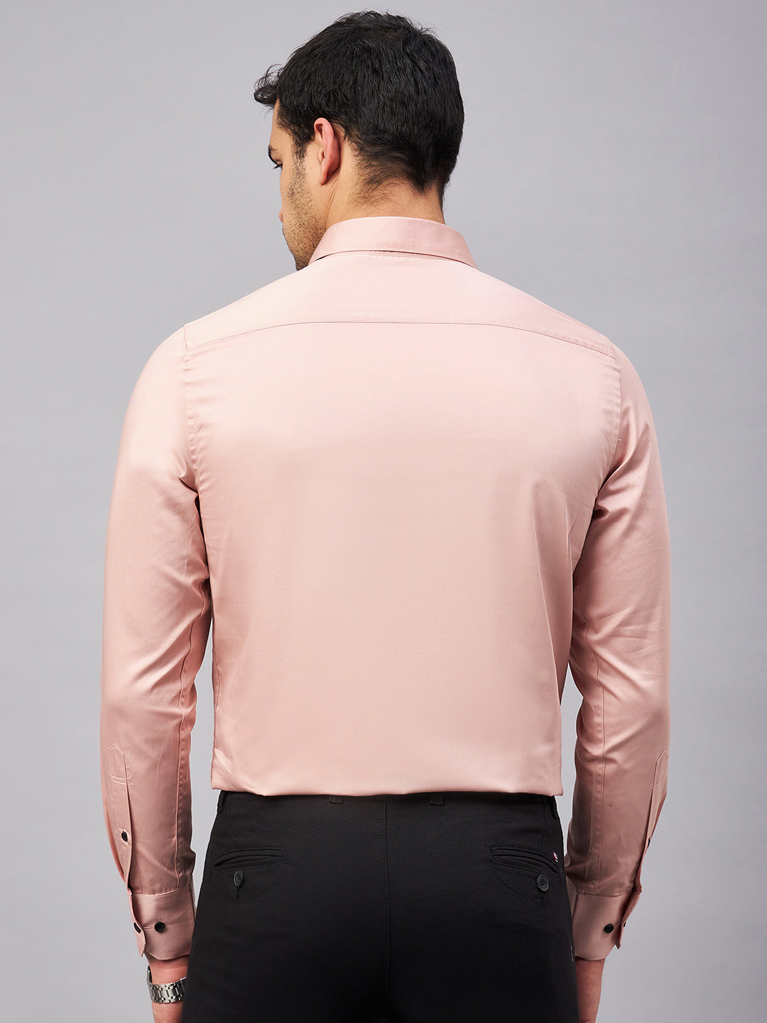 Regular Fit Semi Formal Solid Pink Shirt For Men