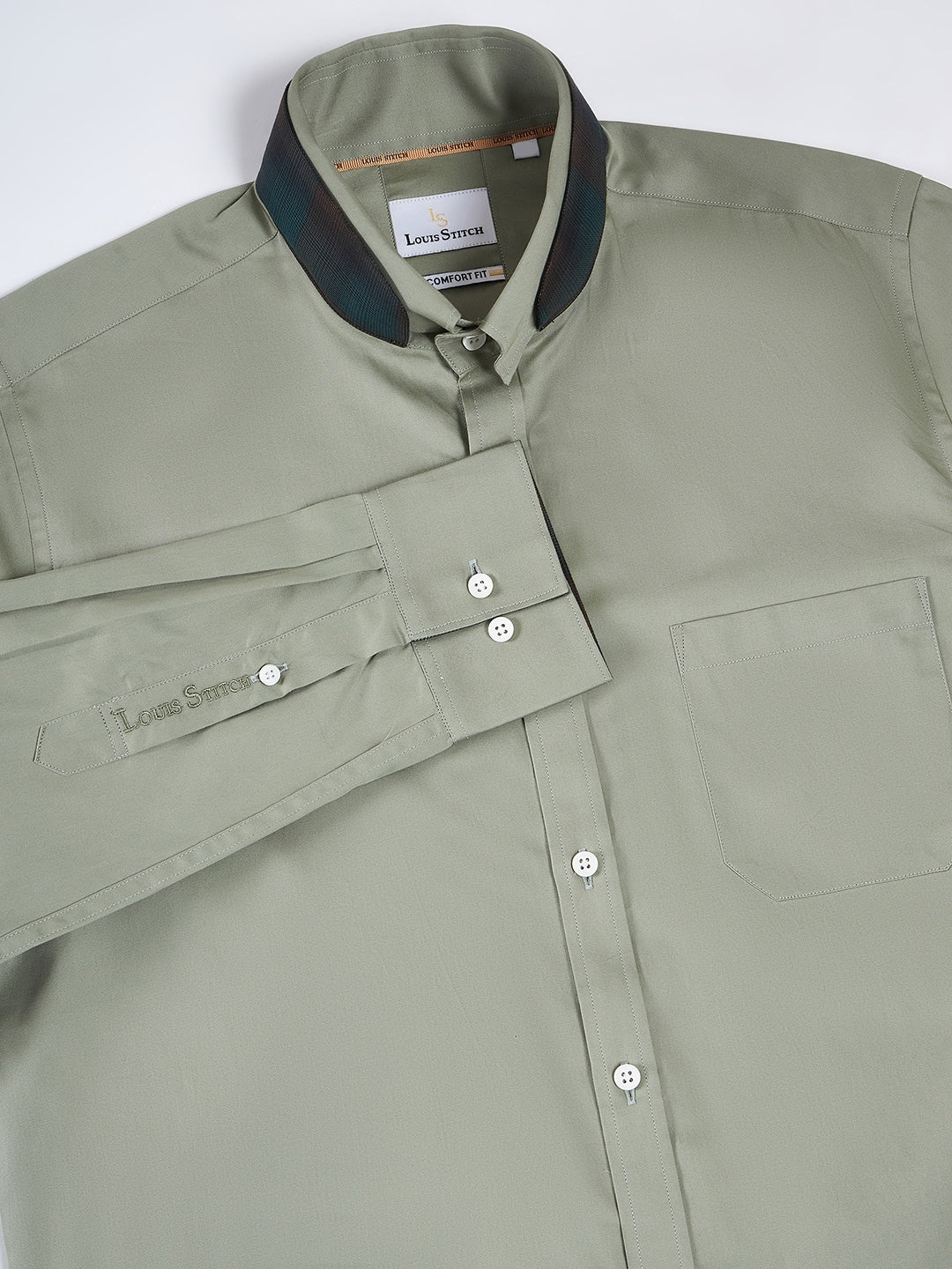 Regular Fit Solid Green Shirt For Men