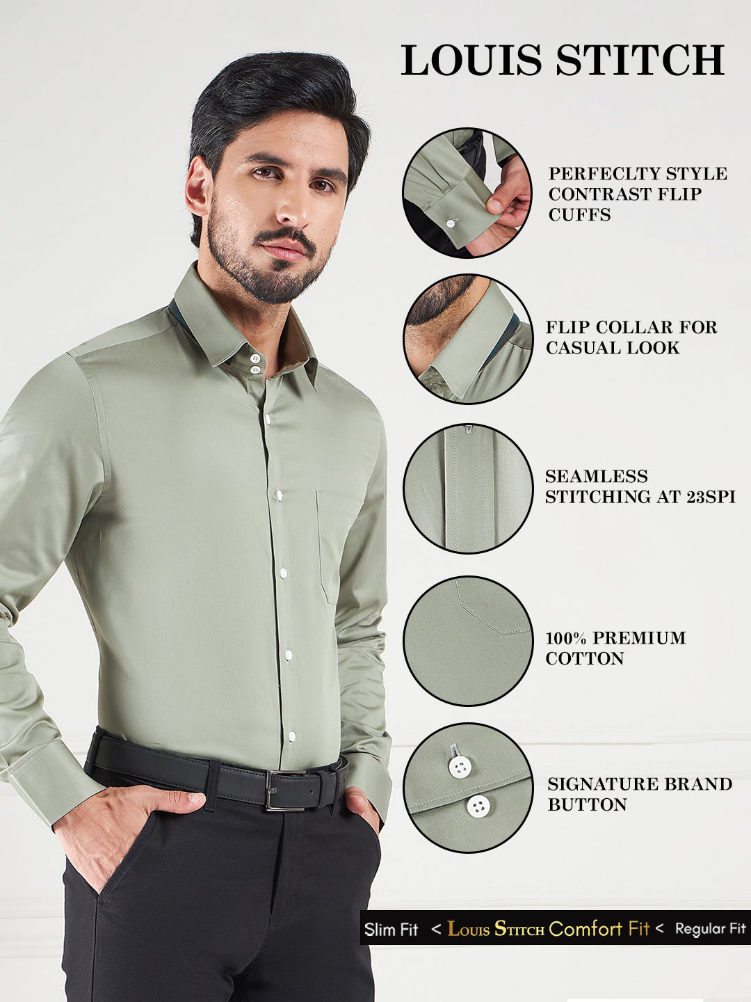 Regular Fit Solid Green Shirt For Men