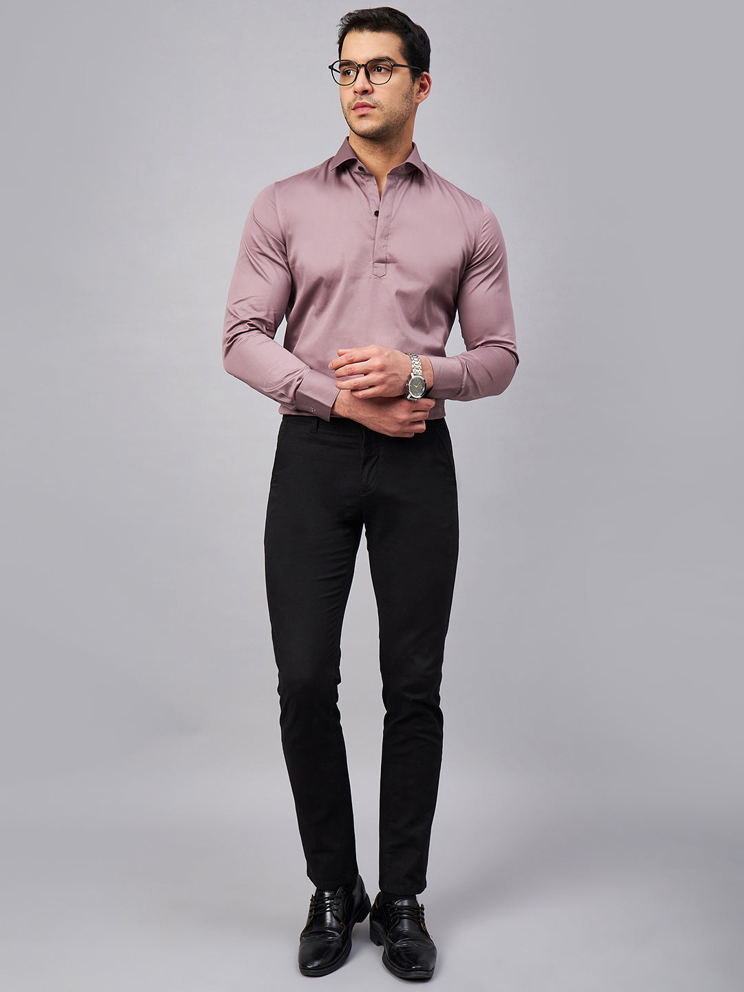 Regular Fit Semi Formal Solid Pink Shirt For Men