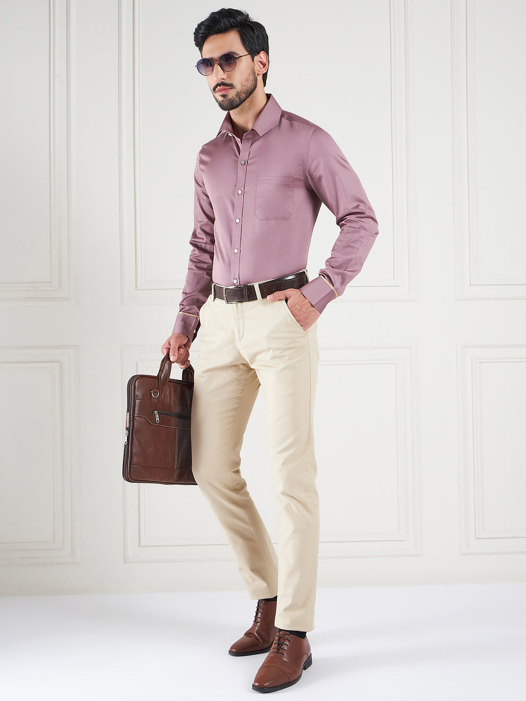 Regular Fit Solid Pink Shirt For Men