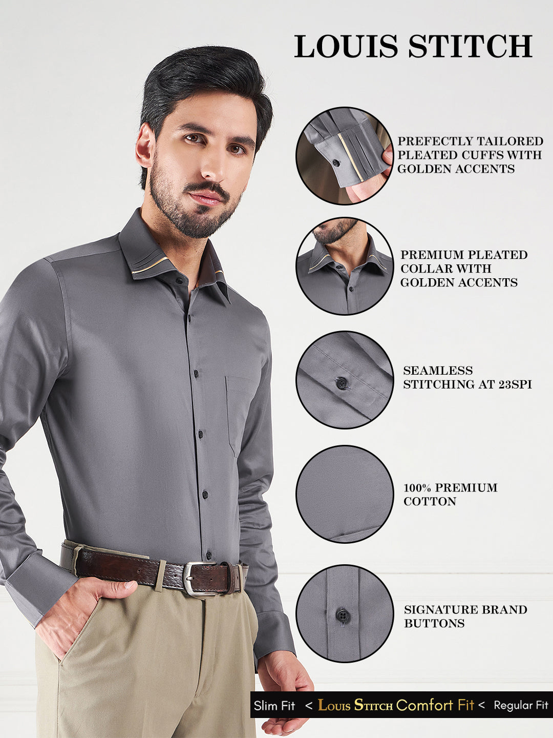 Regular Fit Solid Grey Shirt For Men