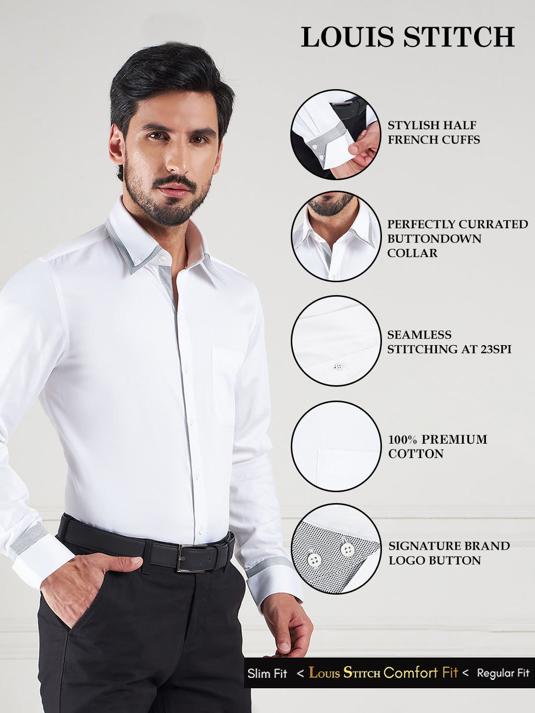 Regular Fit Solid White Shirt For Men