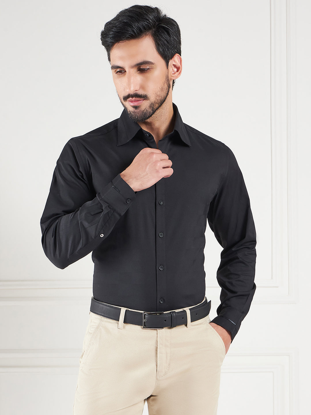 Regular Fit Solid Black Shirt For Men