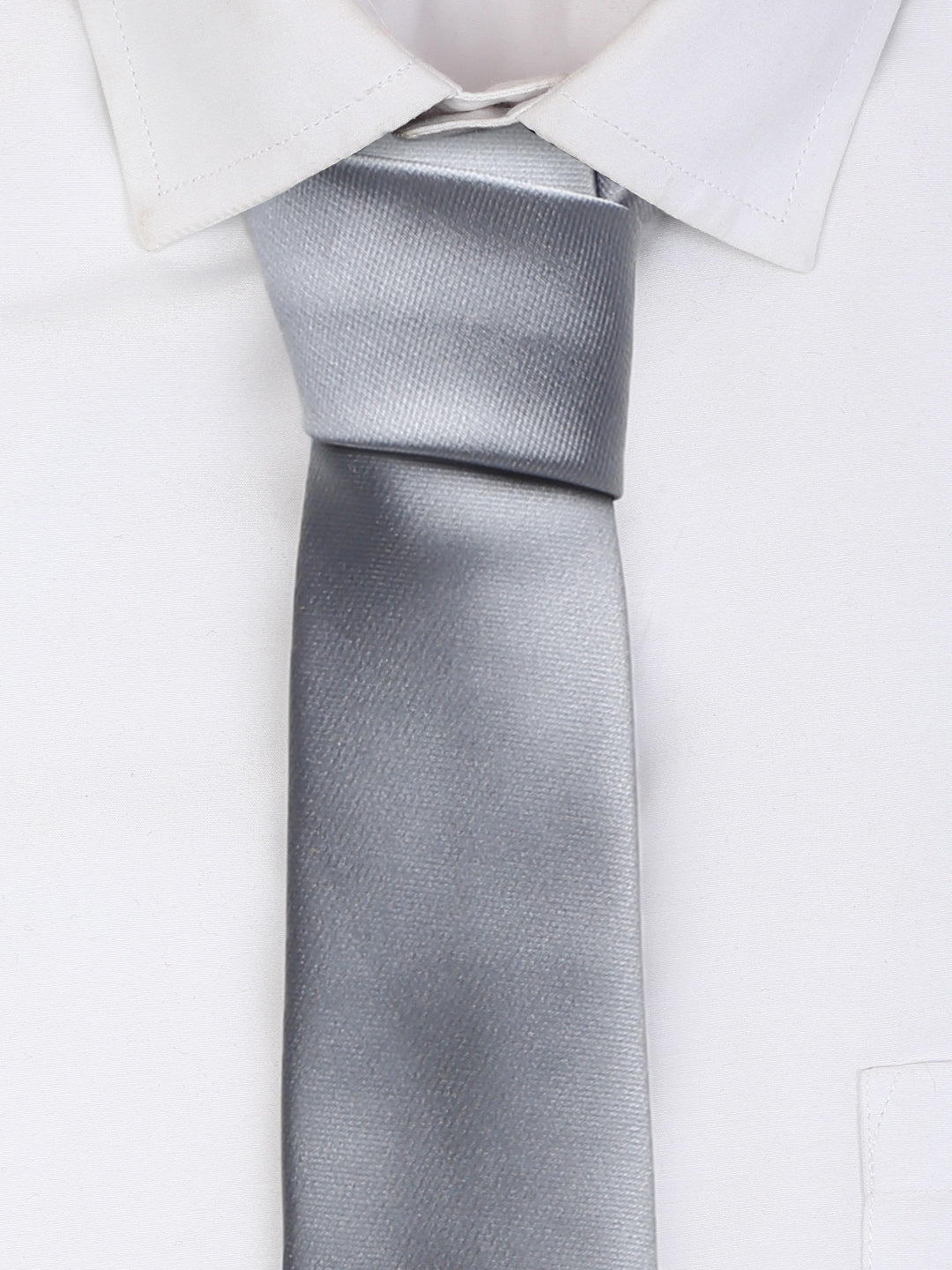 Grey Luxury Italian Silk Necktie Set With Pocket Square Cufflinks Brooch Chrome Tie pin